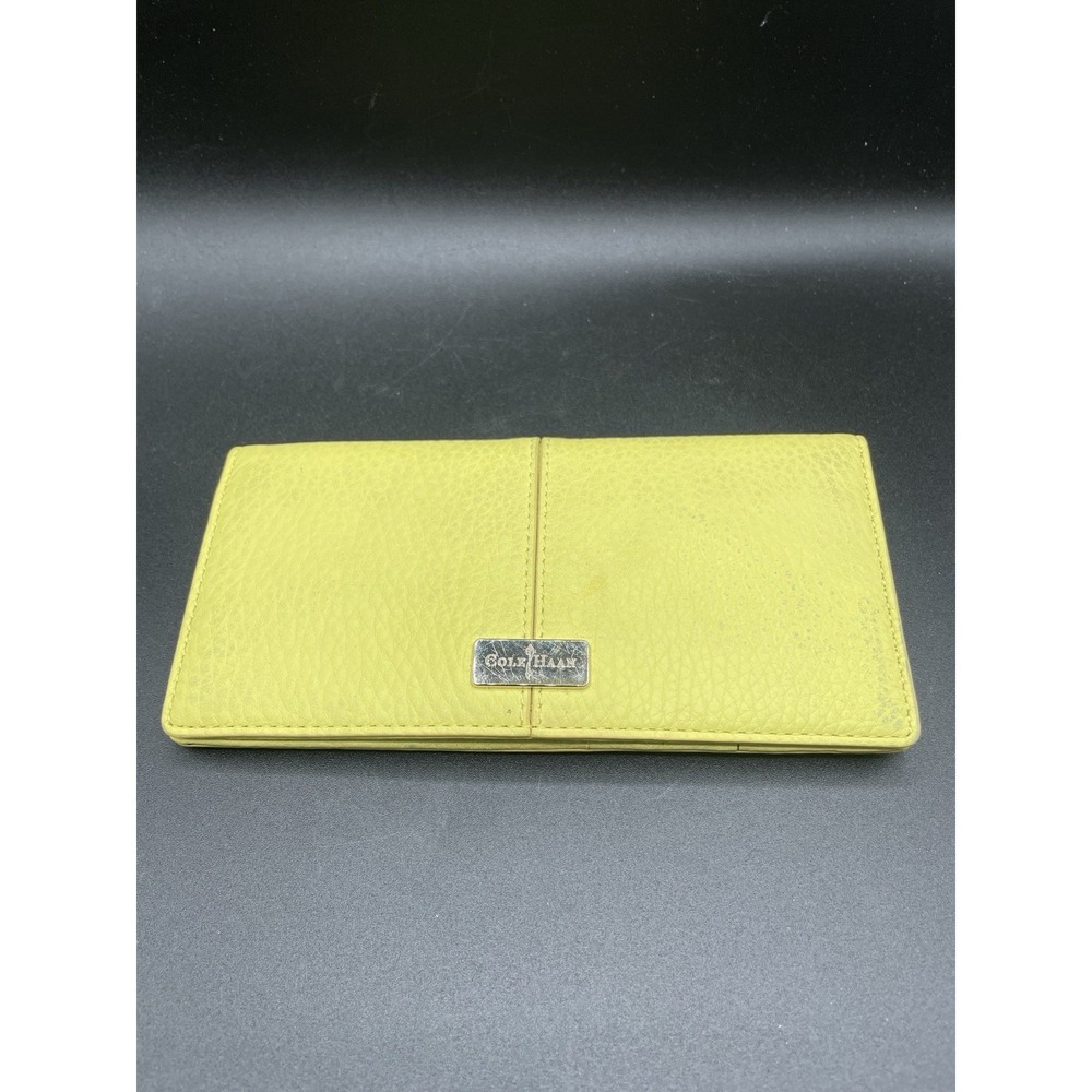 Cole Haan Lemon Ice Yellow Leather Slim Wallet Clutch Organizer 7.5x4